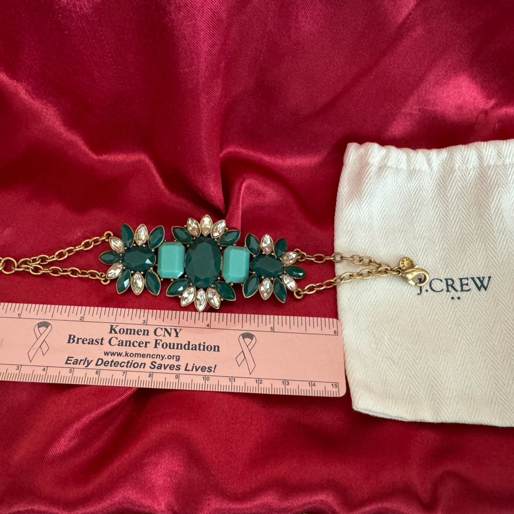 J Crew Green Stones Costume Bracelet NWOT